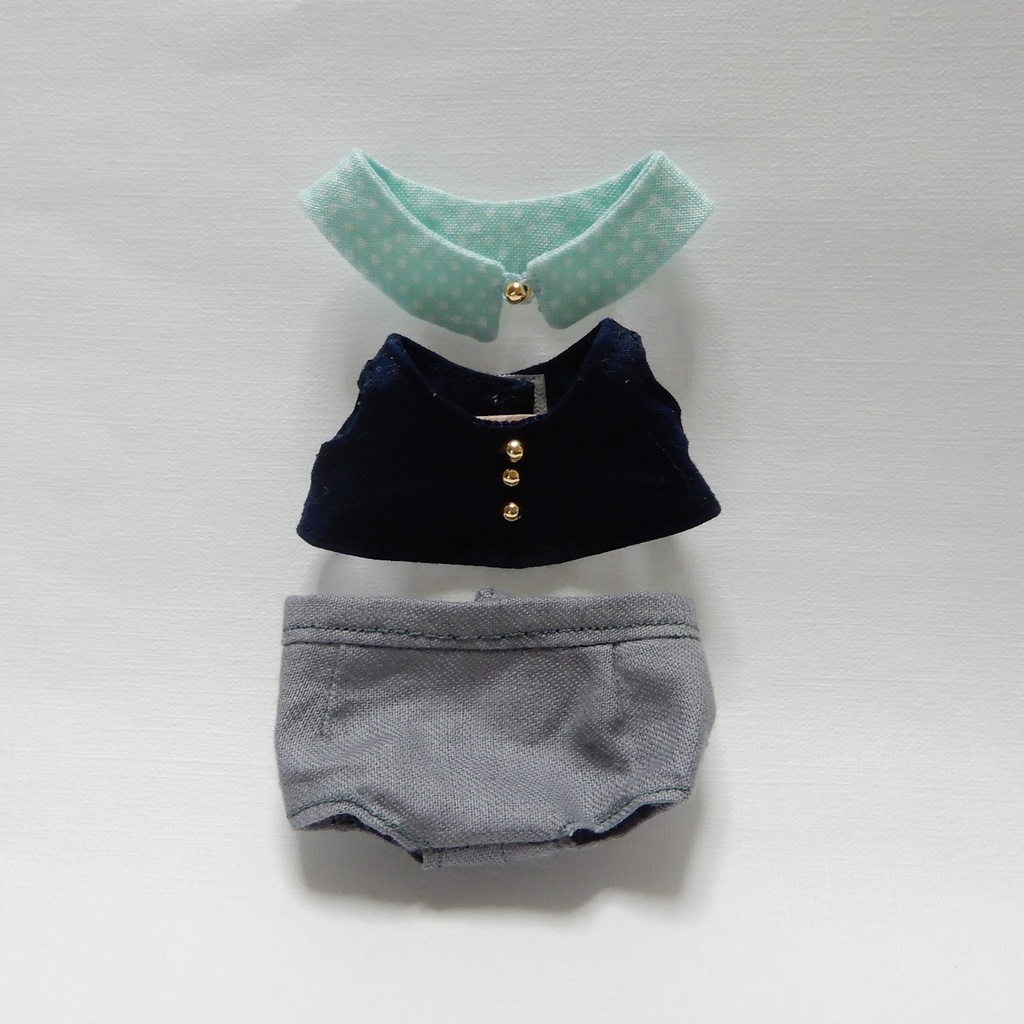 cocoriang Chico用付け襟シャツ紺&ミントとパンツのセット