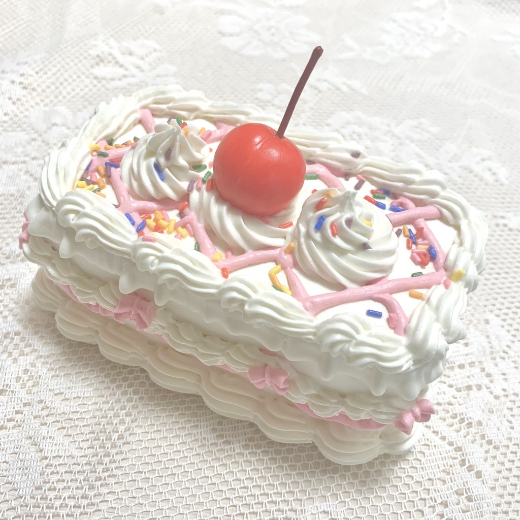 長方形のフェイクケーキ party cherry pink【18】