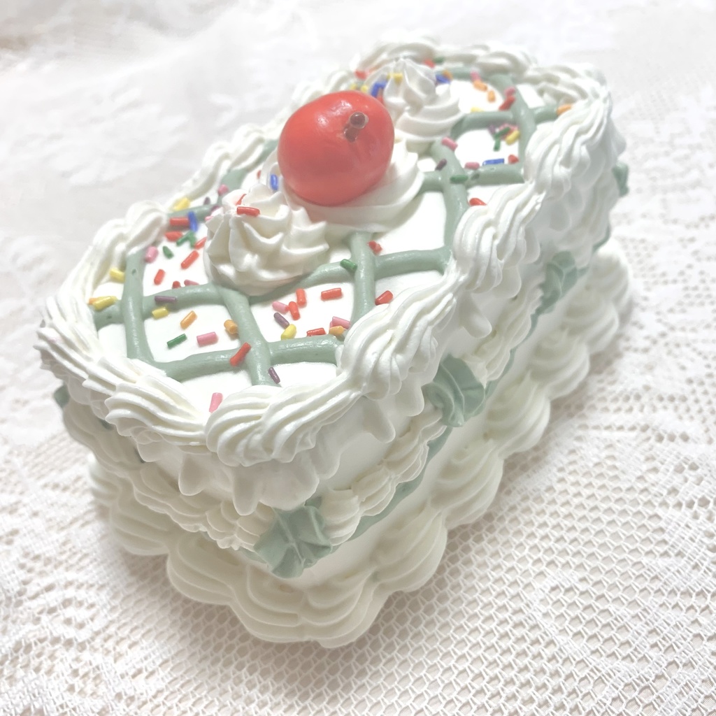 長方形のフェイクケーキ party cherry green 【18】
