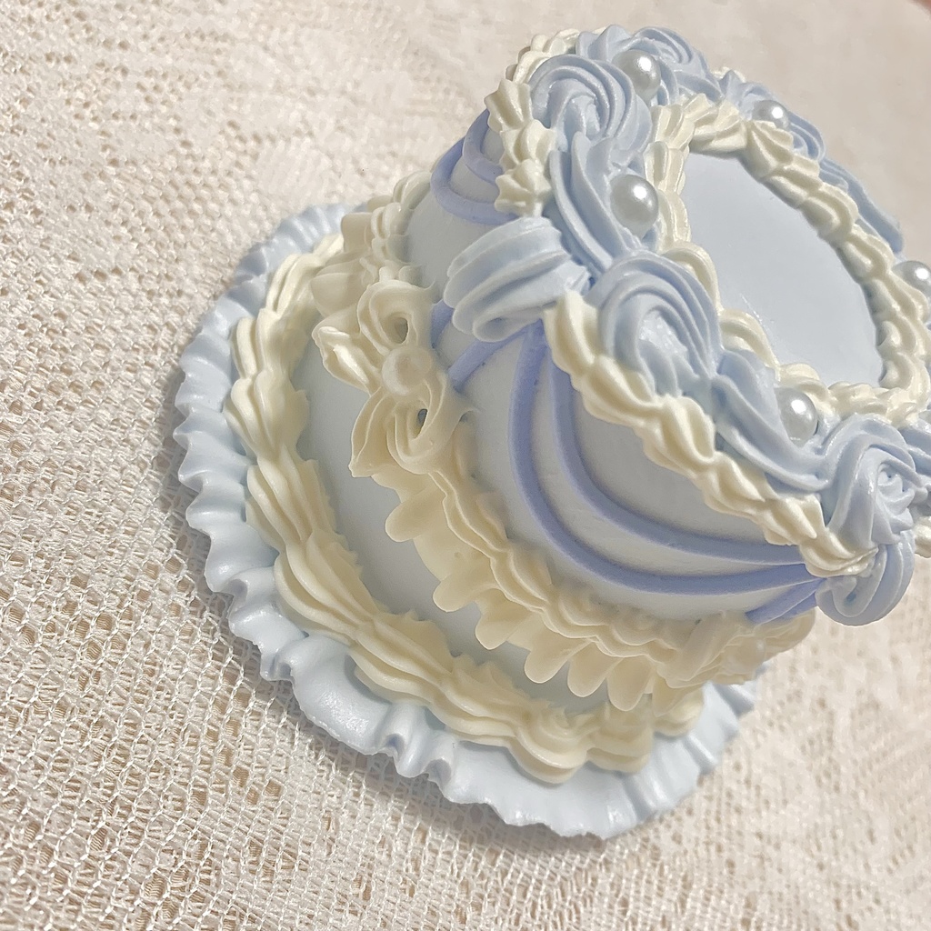 ミニフェイクケーキ パステルブルー×パール×リボン【31】