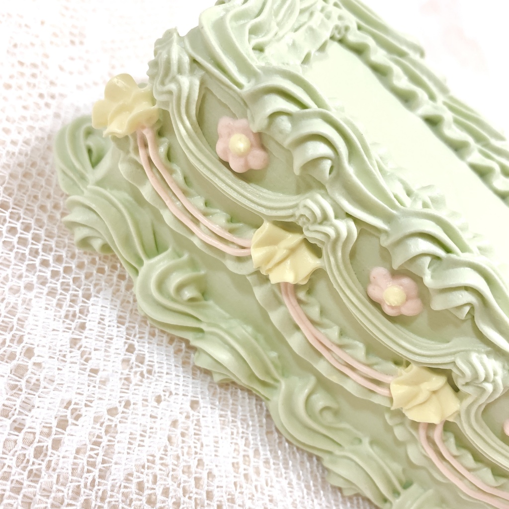 手のひらサイズの長方形フェイクケーキ グリーン【35】