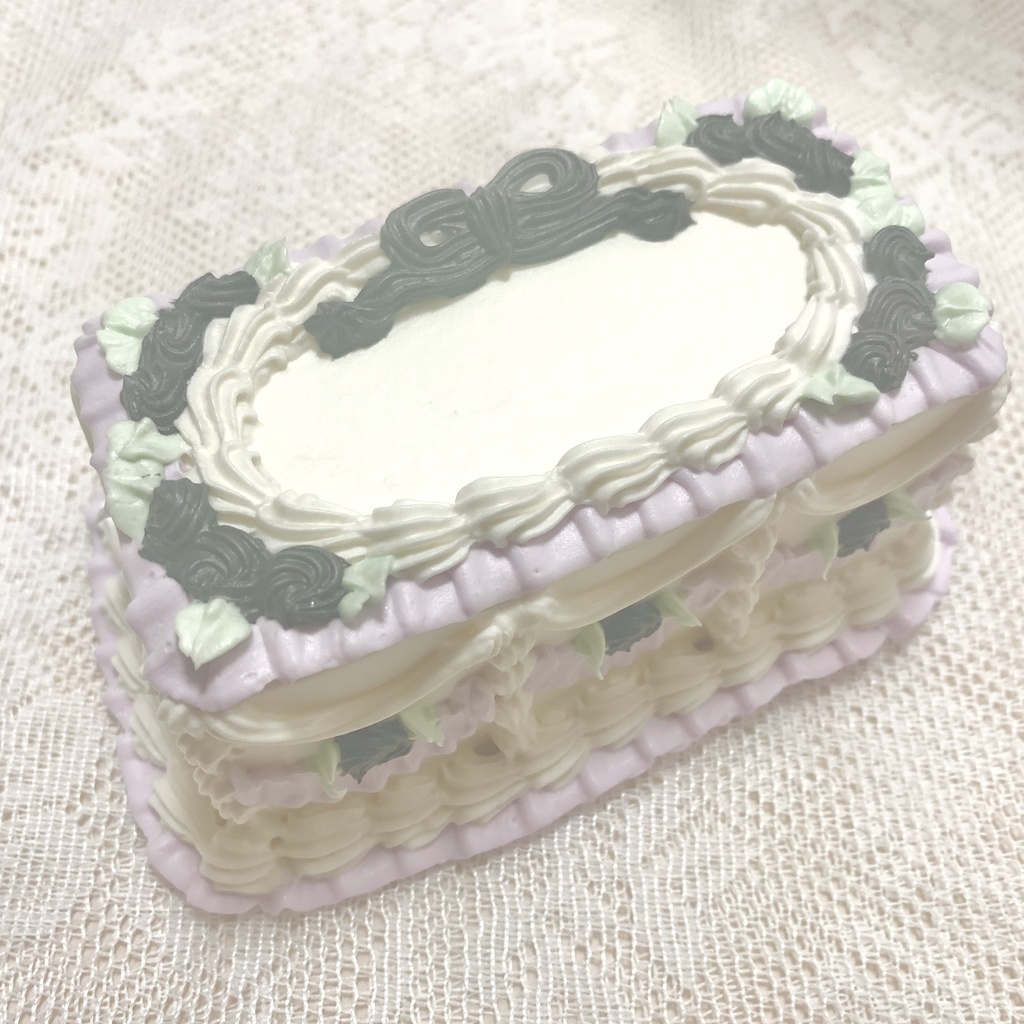 手のひらサイズの長方形フェイクケーキ　ブラックｘラベンダー【37】