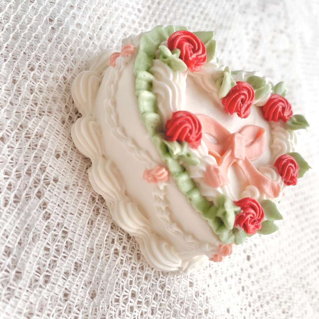 ミニハートフェイクケーキ リボンとバラ【54】