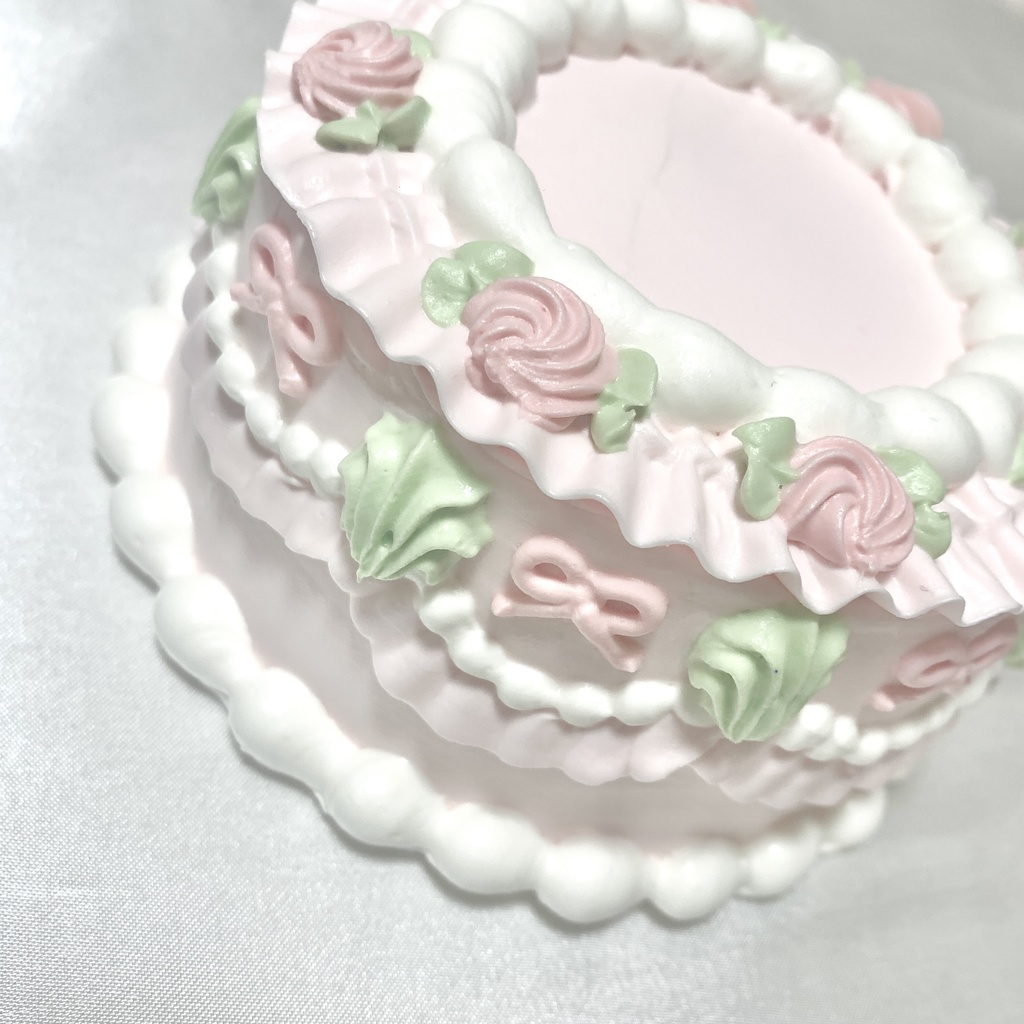 バラとリボンのピンクフェイクケーキ【61】