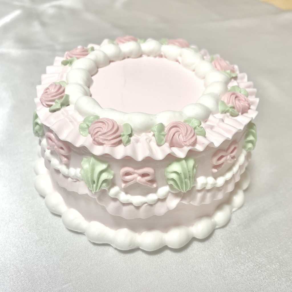 バラとリボンのピンクフェイクケーキ【61】