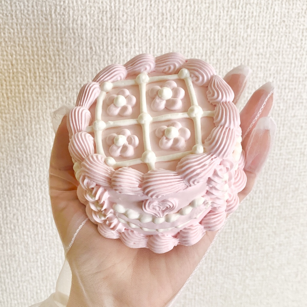丸いお花のピンクニットフェイクケーキ【70】