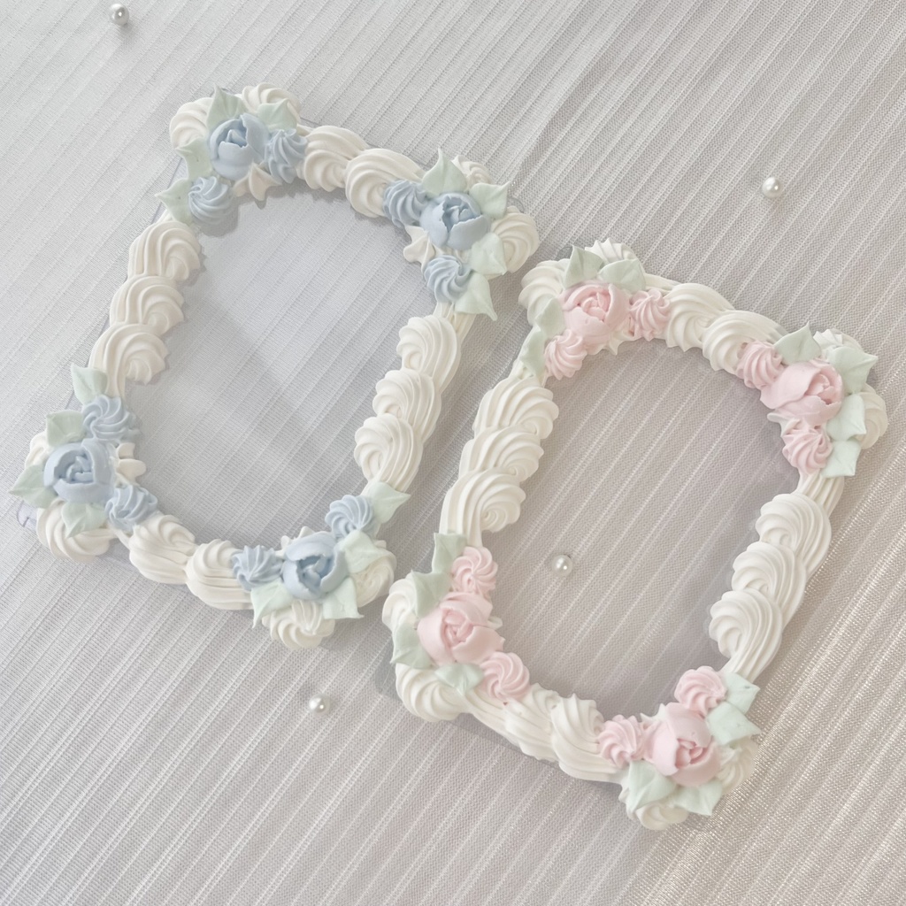 【数量限定☆受注販売】くるくるクリームとお花のホイップデコ B7 ピンク/みずいろ【98】