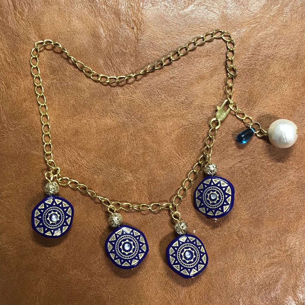 ジオマンシーチェーン／バッグチャーム（インディゴ＋ゴールド）