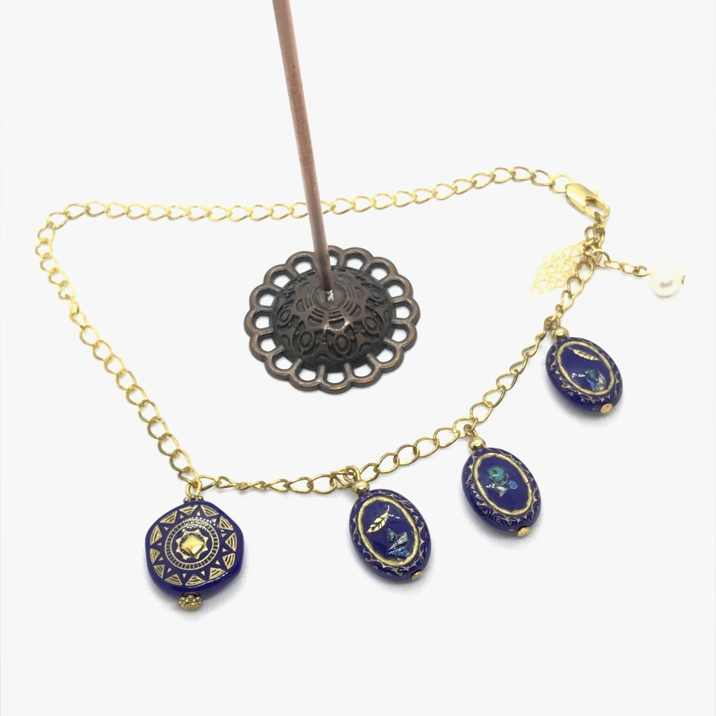 ジオマンシーチェーン／バッグチャーム（インディゴ＋ゴールド＋淡水パール）
