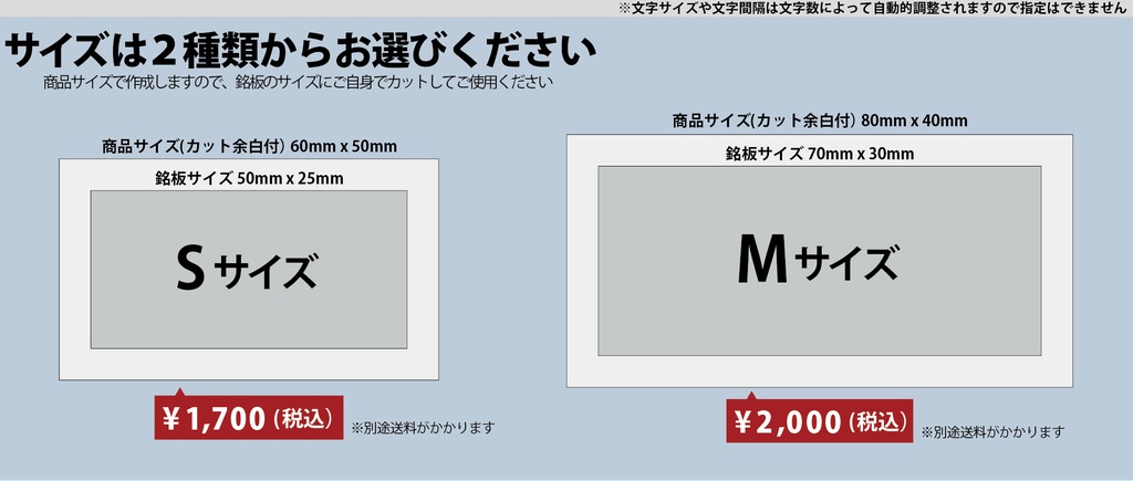 【銘板Type-1~4(A:枠なし)】展示用セミオーダー銘板 -軽いプラ板製、塗装次第で金属そっくり!