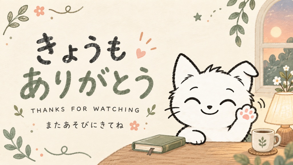 ゆるっと、配信じかん。|白猫と植物の配信画面4種