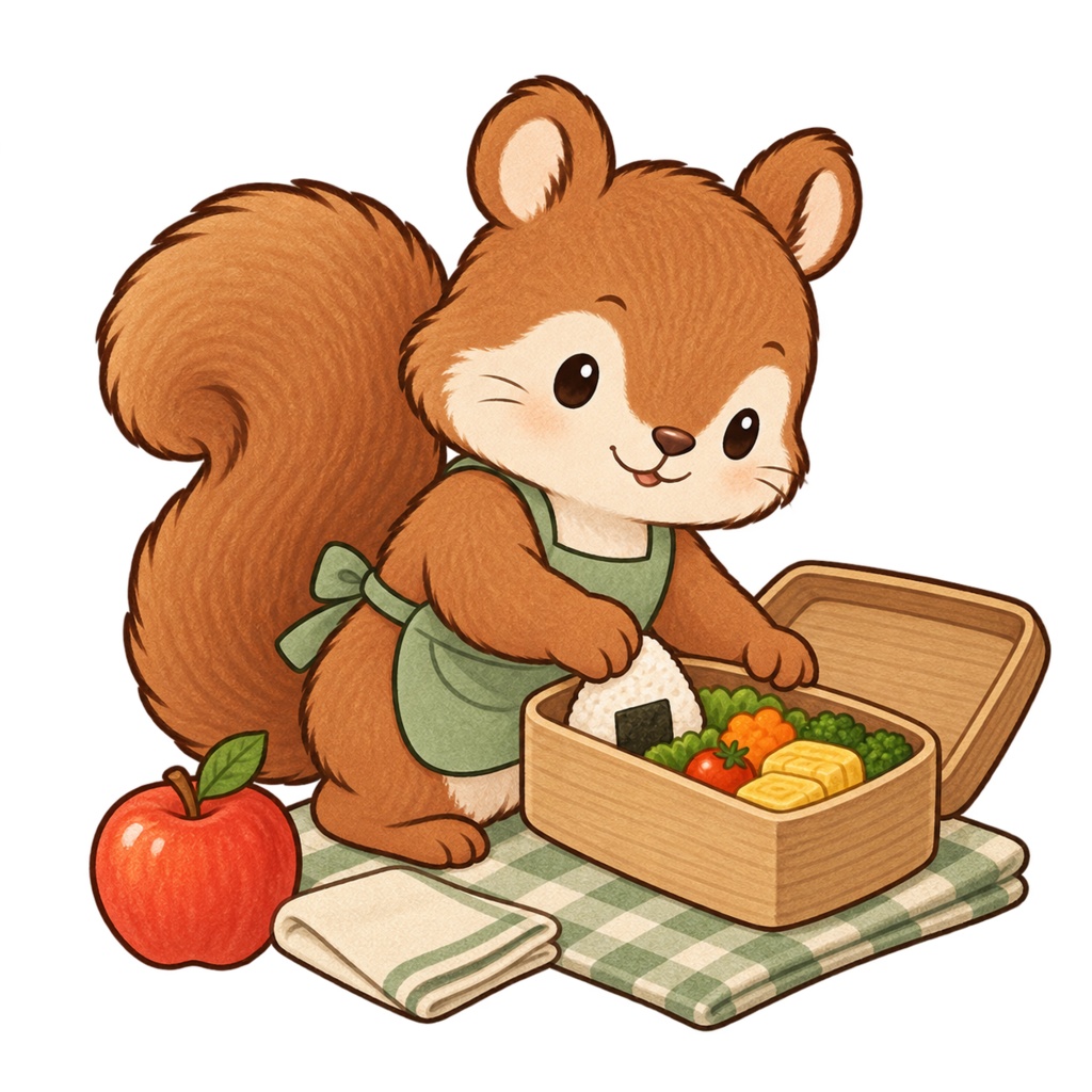 森の食卓|リスのごはん 透過PNG3場面