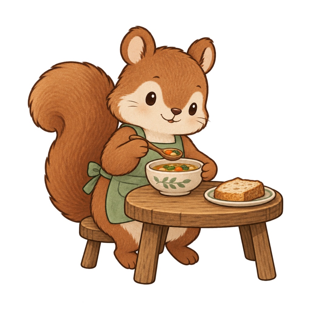 森の食卓｜リスのごはん 透過PNG3場面