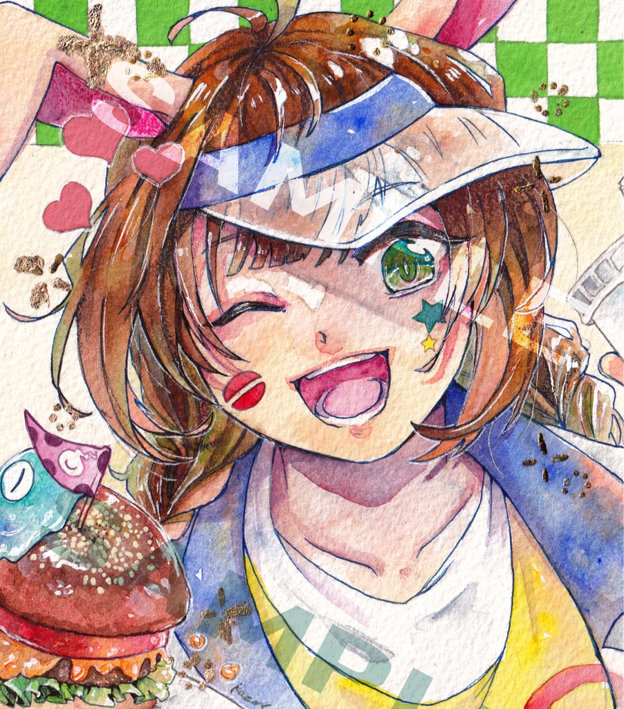 【額付き】水彩原画（ミニ色紙サイズ）　ミミ