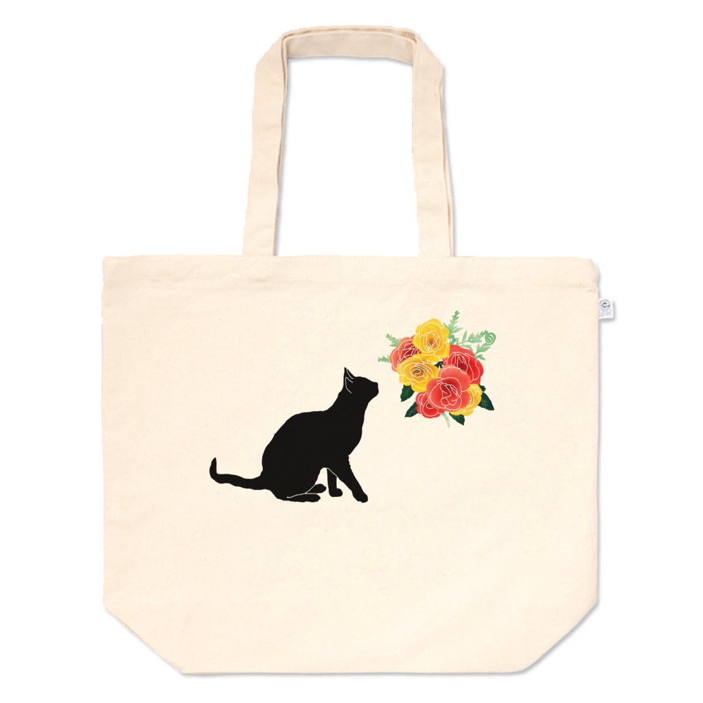 Cat and Flower Tote Bag 黒猫と花トートバッグ