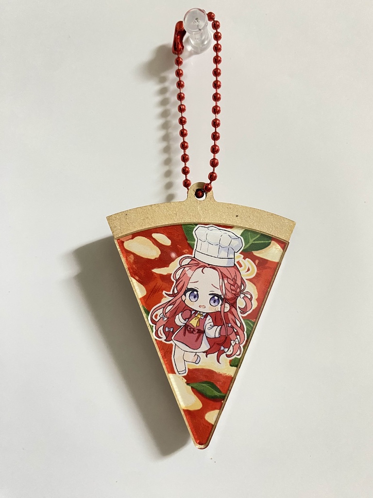 ゲーム開発部 ピザ型ウッド×アクリルキーホルダー