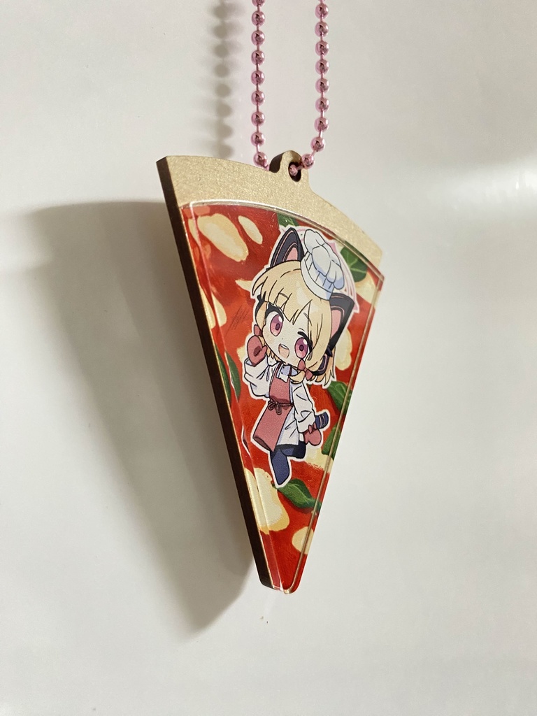 ゲーム開発部 ピザ型ウッド×アクリルキーホルダー