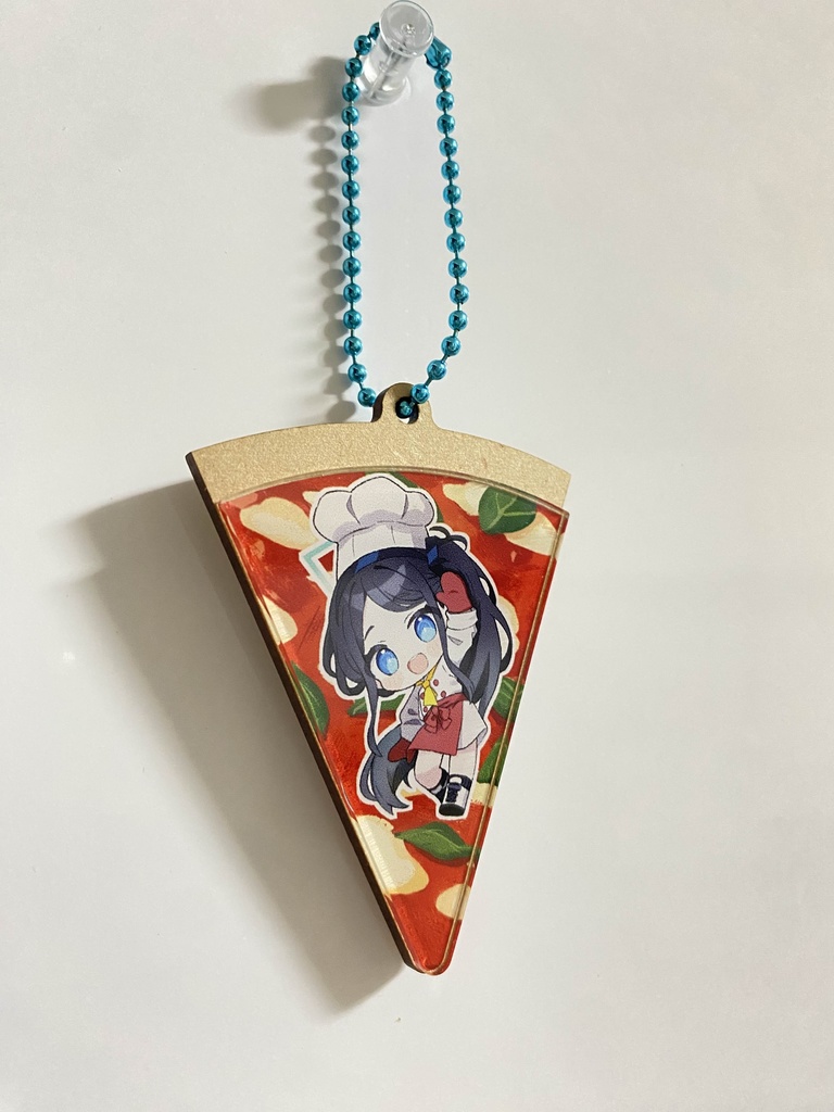 ゲーム開発部 ピザ型ウッド×アクリルキーホルダー