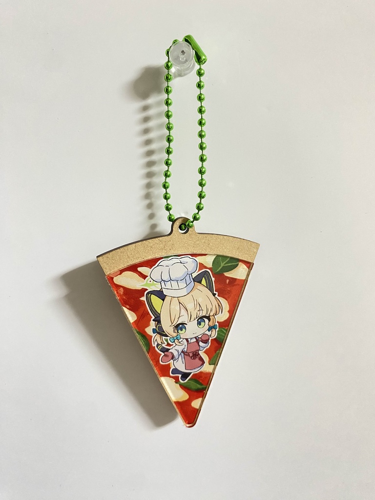 ゲーム開発部 ピザ型ウッド×アクリルキーホルダー
