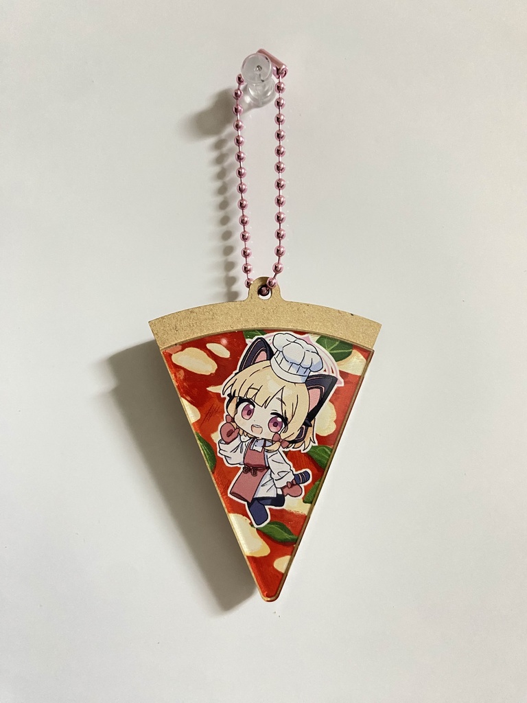 ゲーム開発部 ピザ型ウッド×アクリルキーホルダー