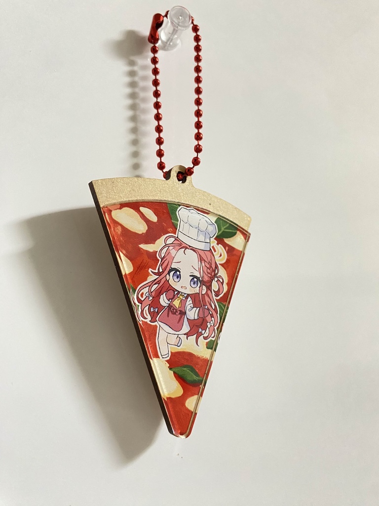 ゲーム開発部 ピザ型ウッド×アクリルキーホルダー