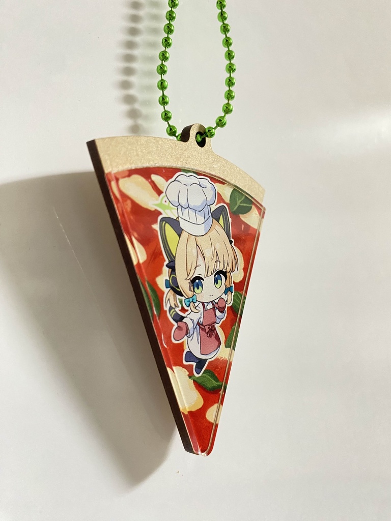 ゲーム開発部 ピザ型ウッド×アクリルキーホルダー