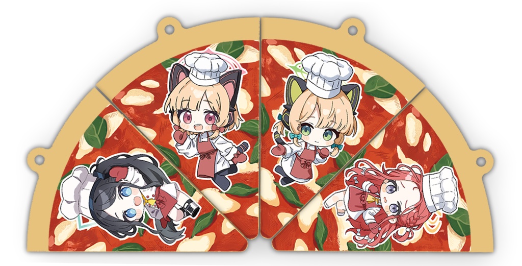 ゲーム開発部　ピザ型ウッド×アクリルキーホルダー