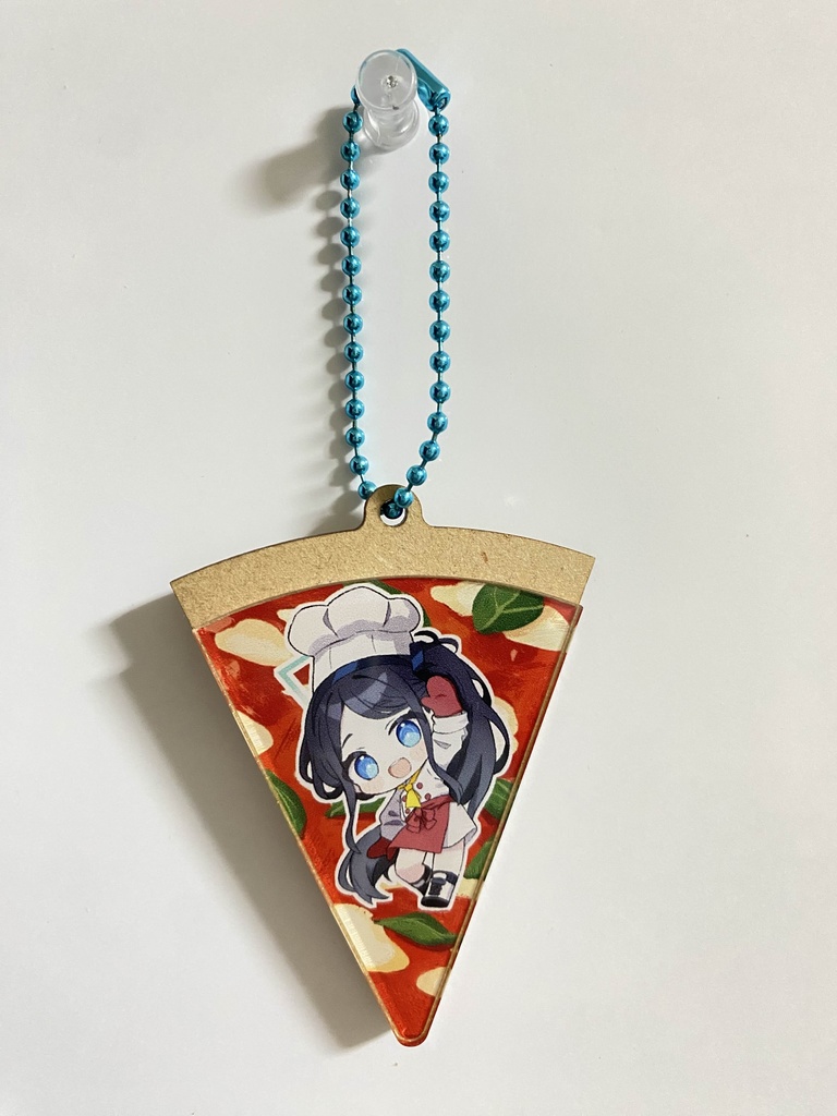 ゲーム開発部 ピザ型ウッド×アクリルキーホルダー