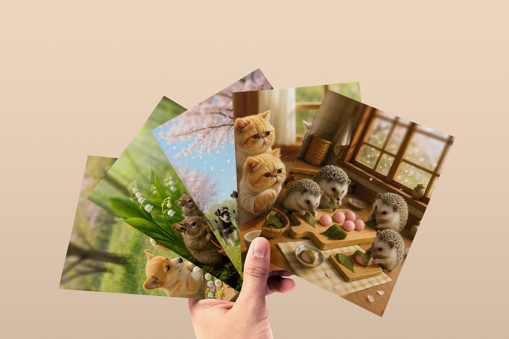 もふもふ村の春の訪れ - フォト風カード10枚セット