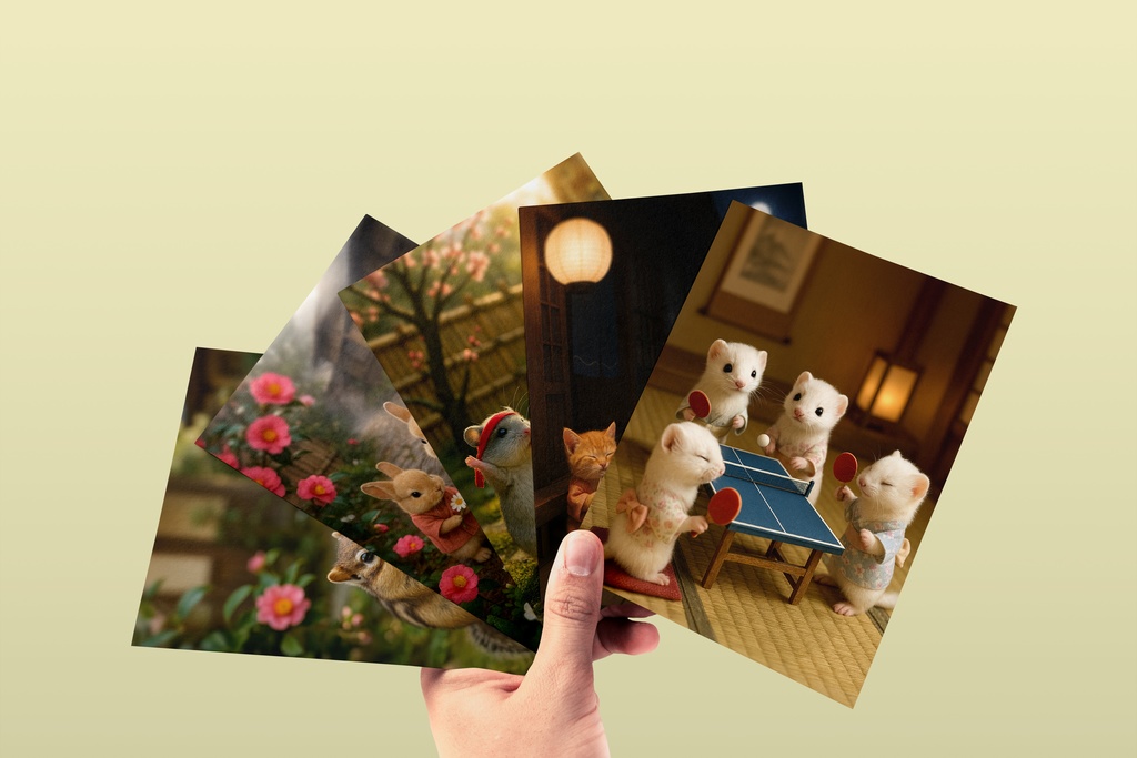 もふもふ村の温泉旅行① - フォト風カード10枚セット