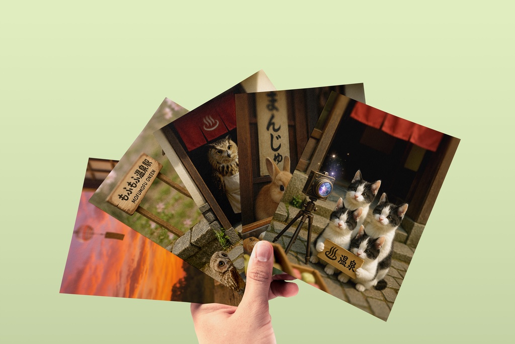 もふもふ村の温泉旅行② - フォト風カード10枚セット