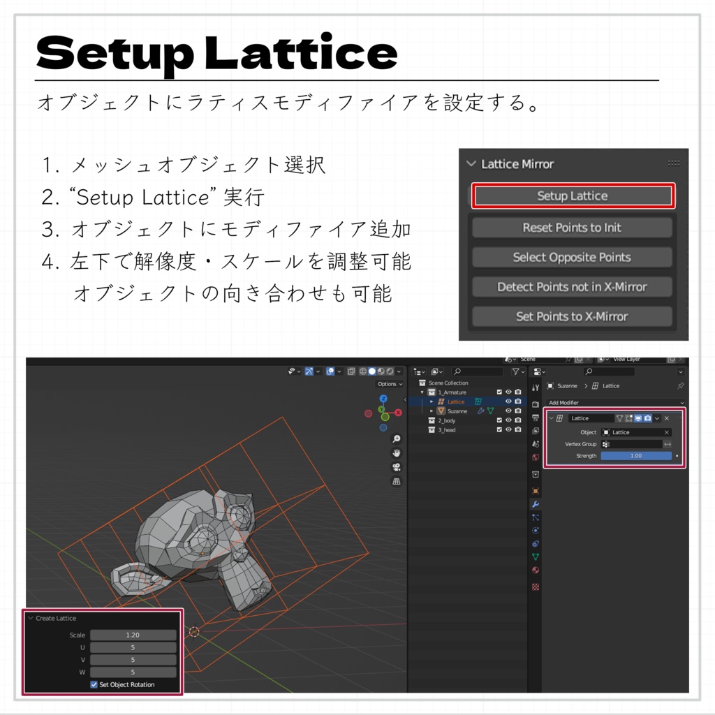 Blender Addon 「ラティス X-ミラー / Lattice X-Mirror」