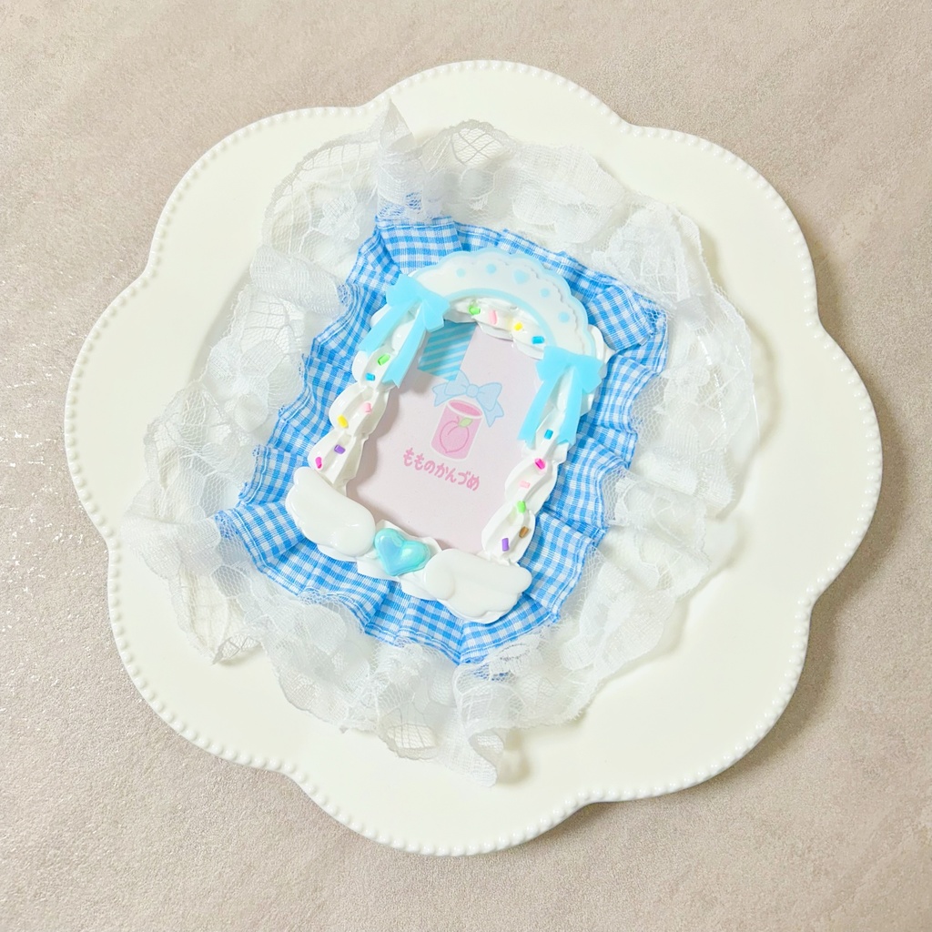 ホイップレースデコ￤B8サイズ￤水色￤メイド￤リボン ￤ 天使の羽根