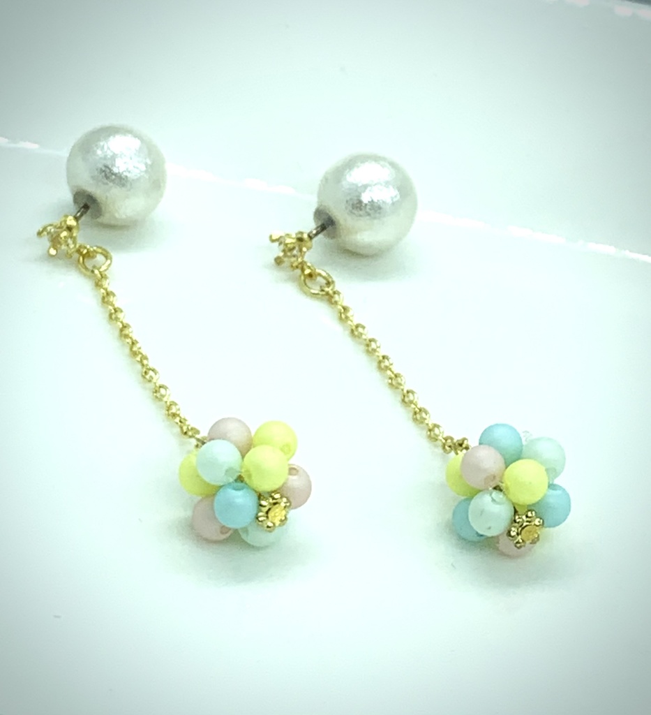 【再販無し】パステルビーズボールピアス