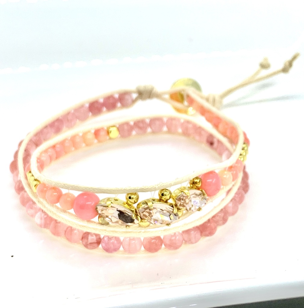 【再販無し】天然石とガラスの2連ラップブレスレット