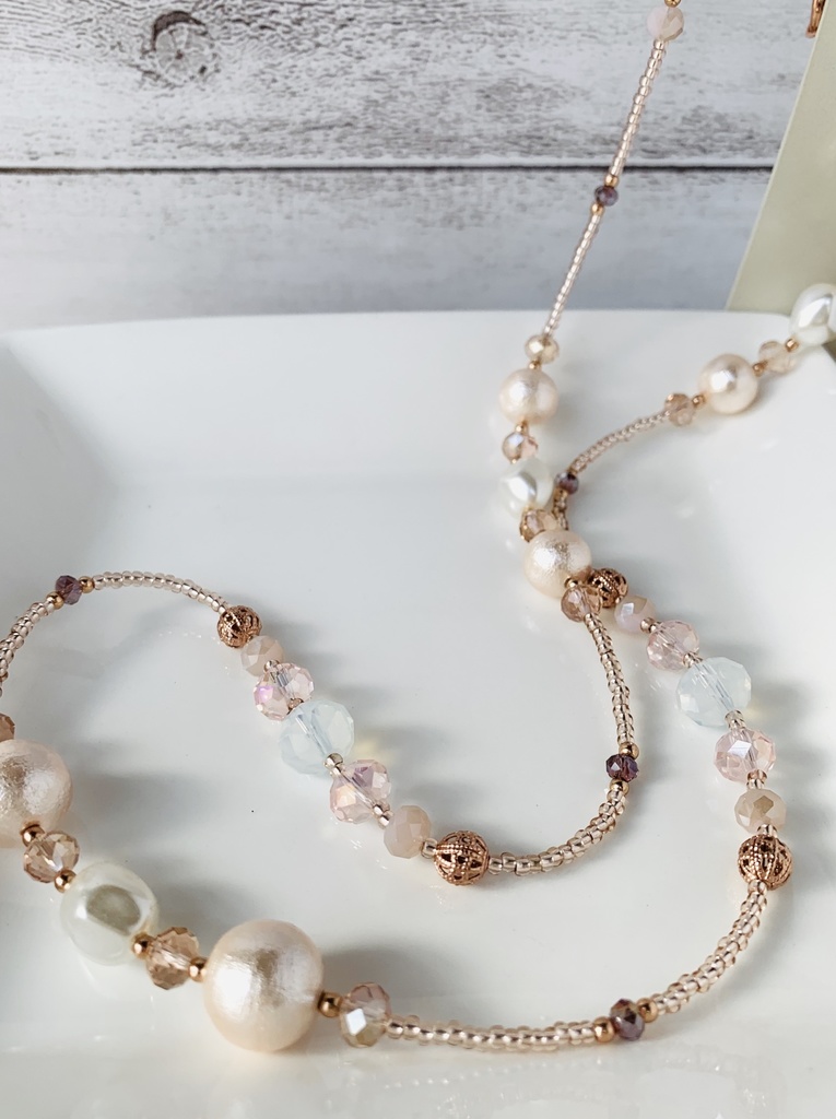 【再販無し】ピンクコットンパールのロングネックレス