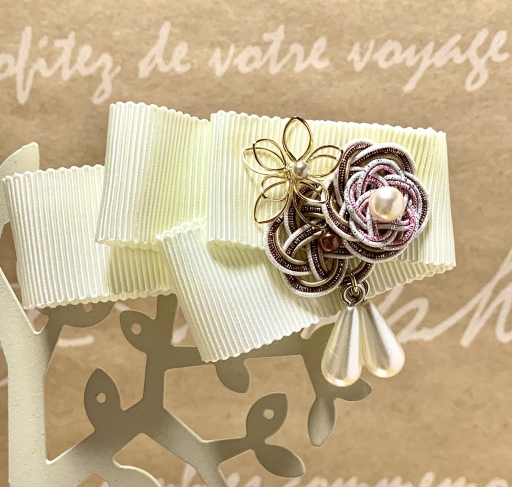 【再販無し】水引とホワイトリボンのバレッタ