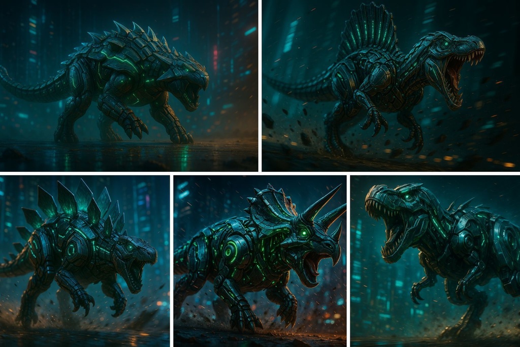 【4K・12Kセット】サイバーメカ恐竜アート 5種セット｜Series 01