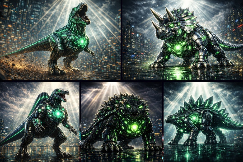 S01 - Cyber Mecha Dinosaur Artworks - 5 Species Best Of / 10 Artworks (4K)