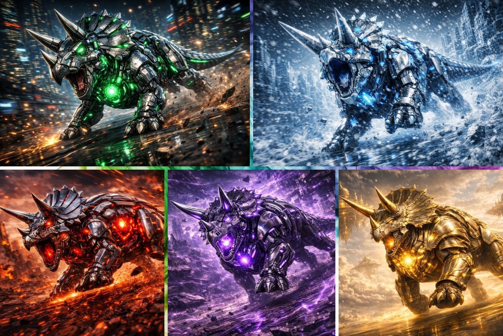 Cyber Mecha Dinosaur Artworks - Triceratops 5 Series / 10 Artworks (4K)