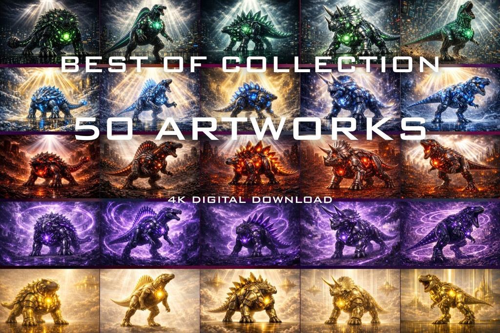 Cyber Mecha Dinosaur Artworks – Best Of 5 Series Art Pack Vol.1 / 50 Artworks (4K)