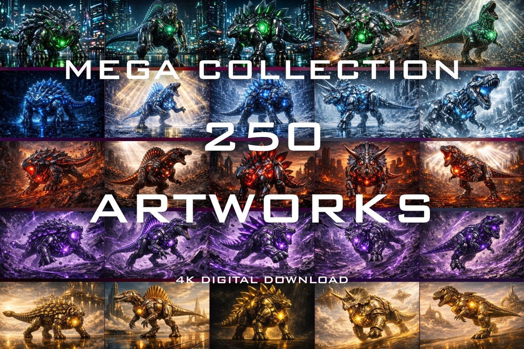 Cyber Mecha Dinosaur Artworks – 5 Series Mega Pack Vol.1 / 250 Artworks (4K)