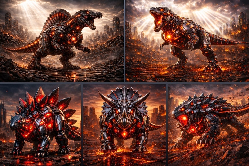 Cyber Mecha Dinosaur Artworks – 5 Series Mega Pack Vol.1 / 250 Artworks (4K)