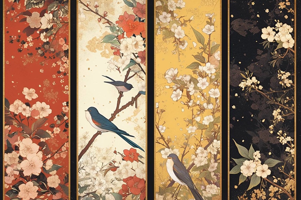 【和柄】鳥と和のある風景【手帳型ケース】