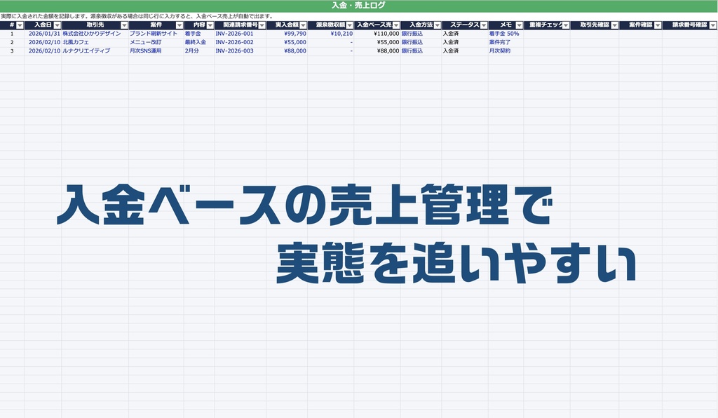 【無料版】フリーランスのための「案件・請求・入金・経費」管理キット