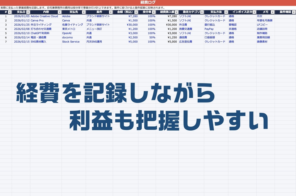【無料版】フリーランスのための「案件・請求・入金・経費」管理キット