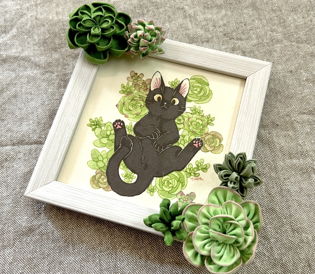 「多肉球:黒猫・三毛」原画