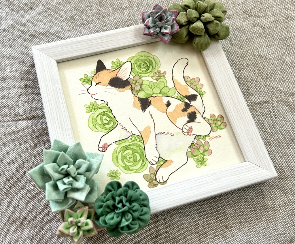 「多肉球:黒猫・三毛」原画