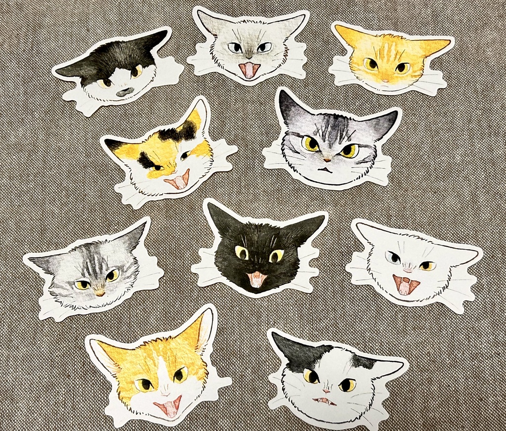 おこりんぼねこステッカー5枚セット