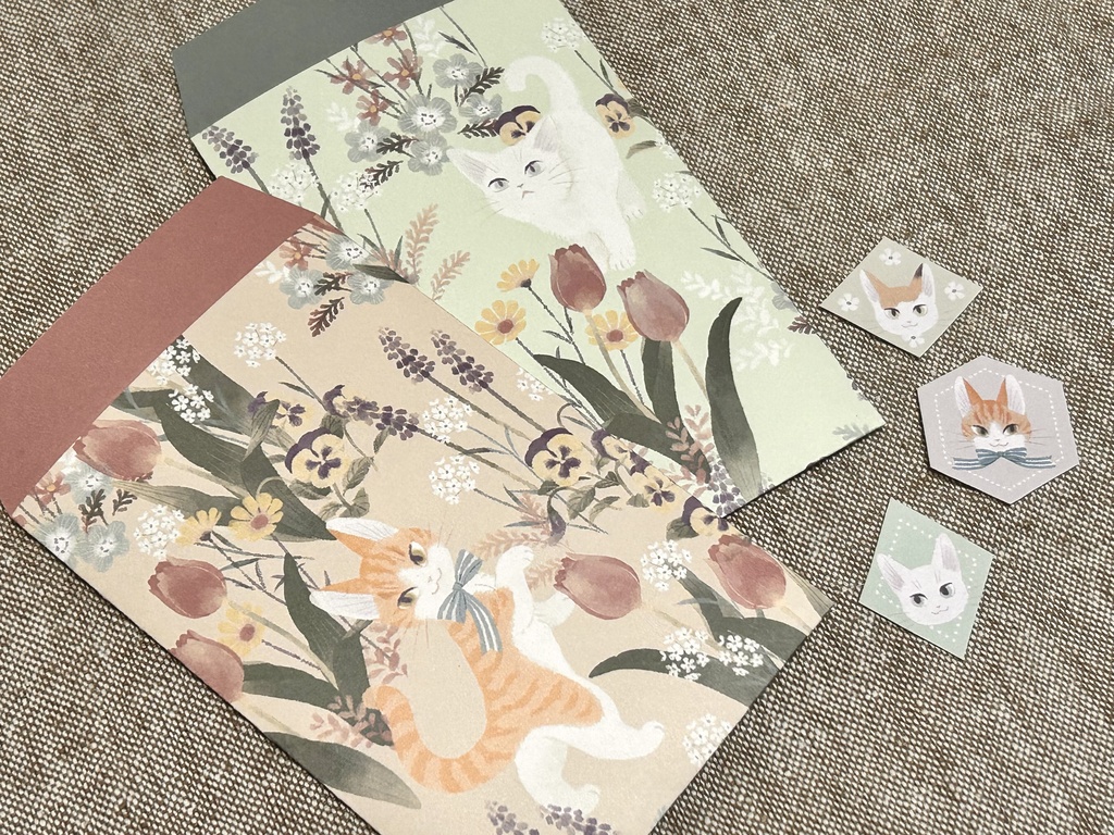 ポチ袋「ねこと花々」